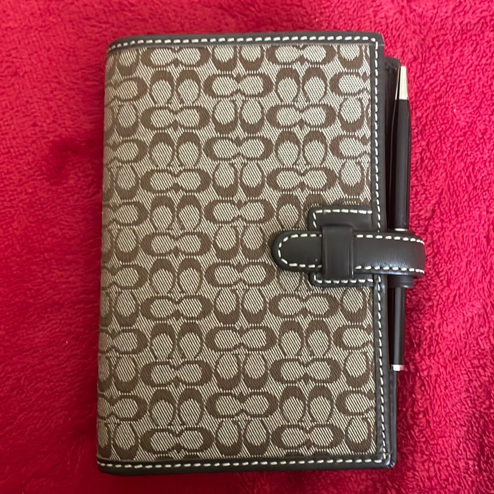 LIKE NEW, NEVER USED, BROWN/TAN SMALL COACH FABRIC NOTEBOOK/JOURNAL